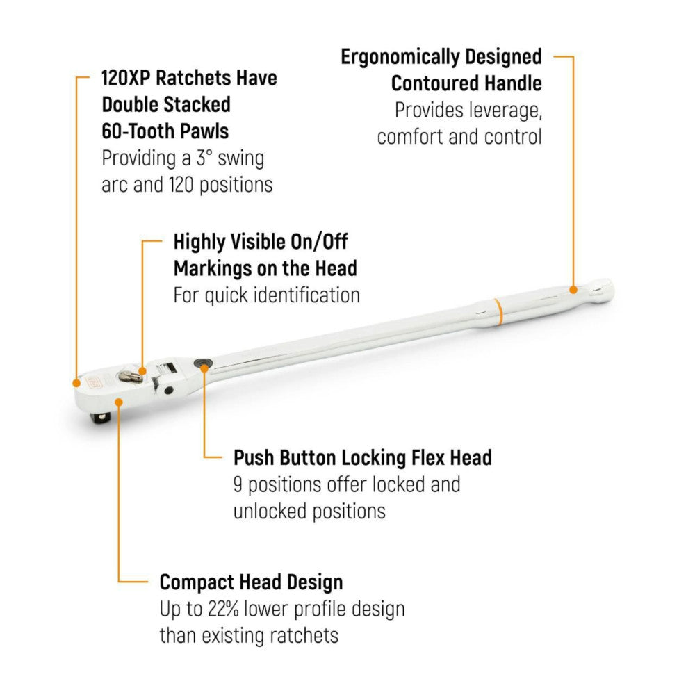 GEARWRENCH 1/2 Drive 120XP Locking Flex Head Ratchet 19 Inch