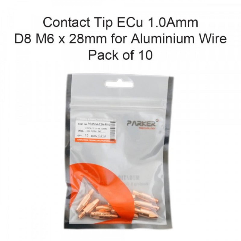 Contact Tip ECu 1.0Amm D8 M6 x 28mm (Alum) Pkt 10