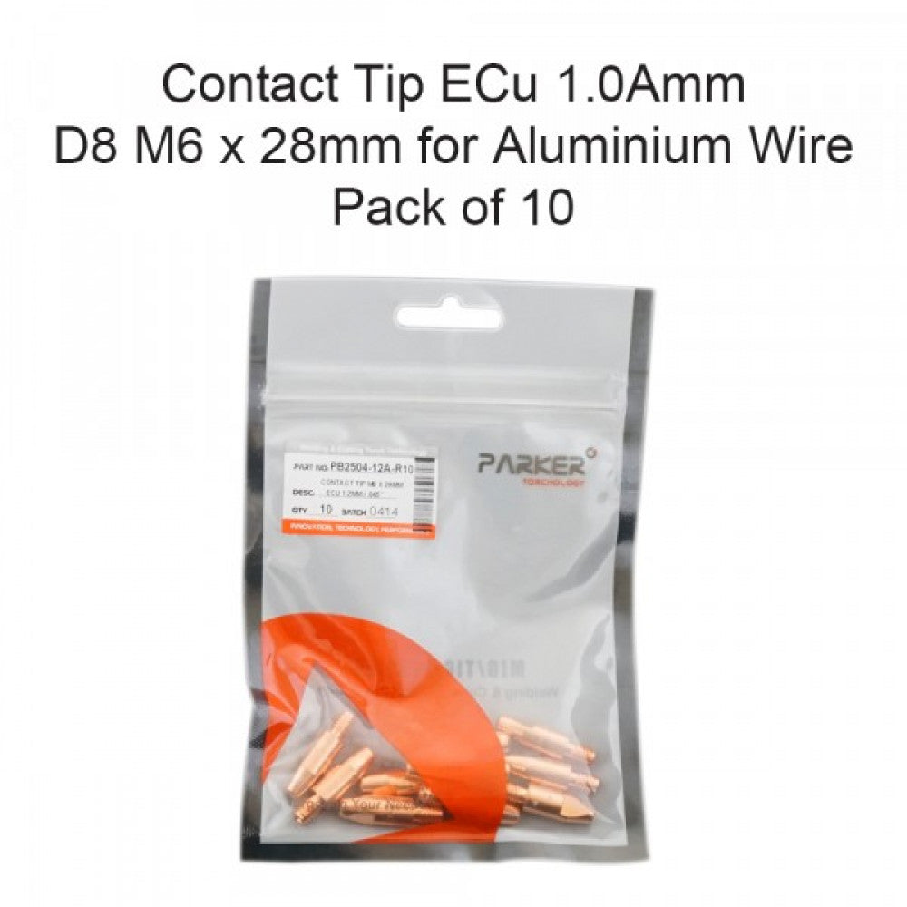 Contact Tip ECu 1.0Amm D8 M6 x 28mm (Alum) Pkt 10