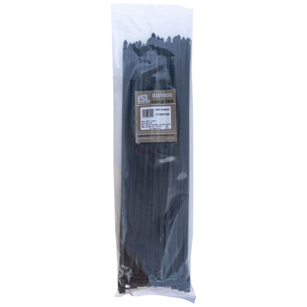 Isl 450 x 7.6mm Uv Nylon Cable Tie - Blk. - 100Pk