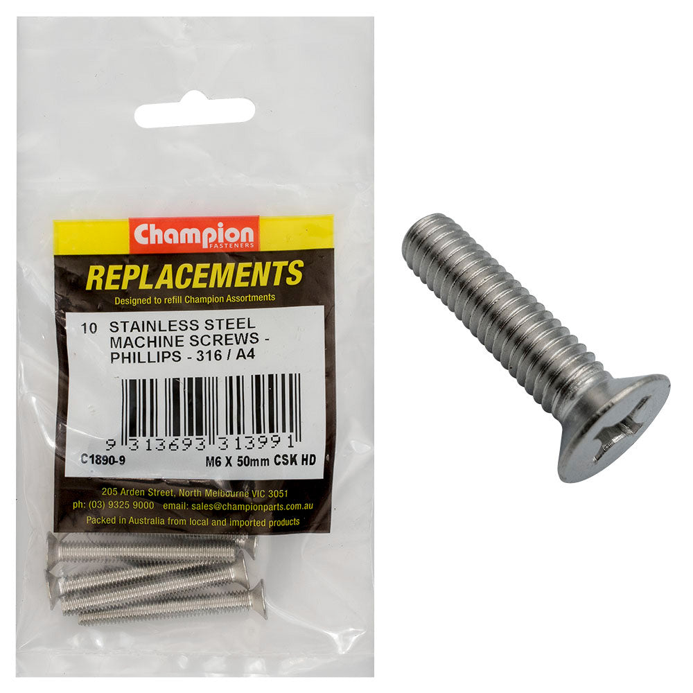 Champion M6 x 50mm Machine Screw -Csk -Ph -316/A4