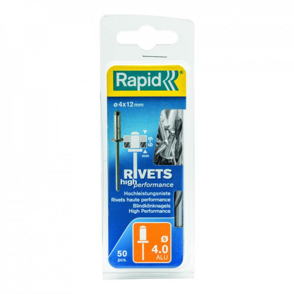 Rapid Rivets 4x12mm High Perf Alu 50pc + Drill