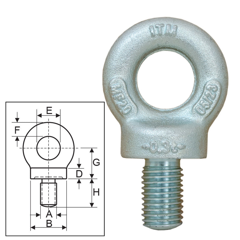 ITM Lifting Collared Eyebolt W/ Thread BS 4278-30mm-4T