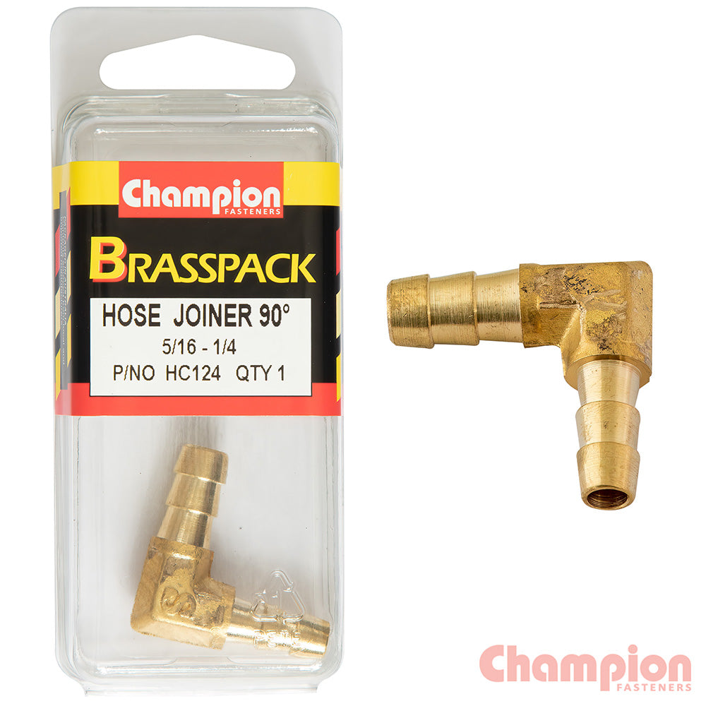 Champion Hose Joiner 90 Deg Barb Elbow Reducer Brass 5/16 - 1/4