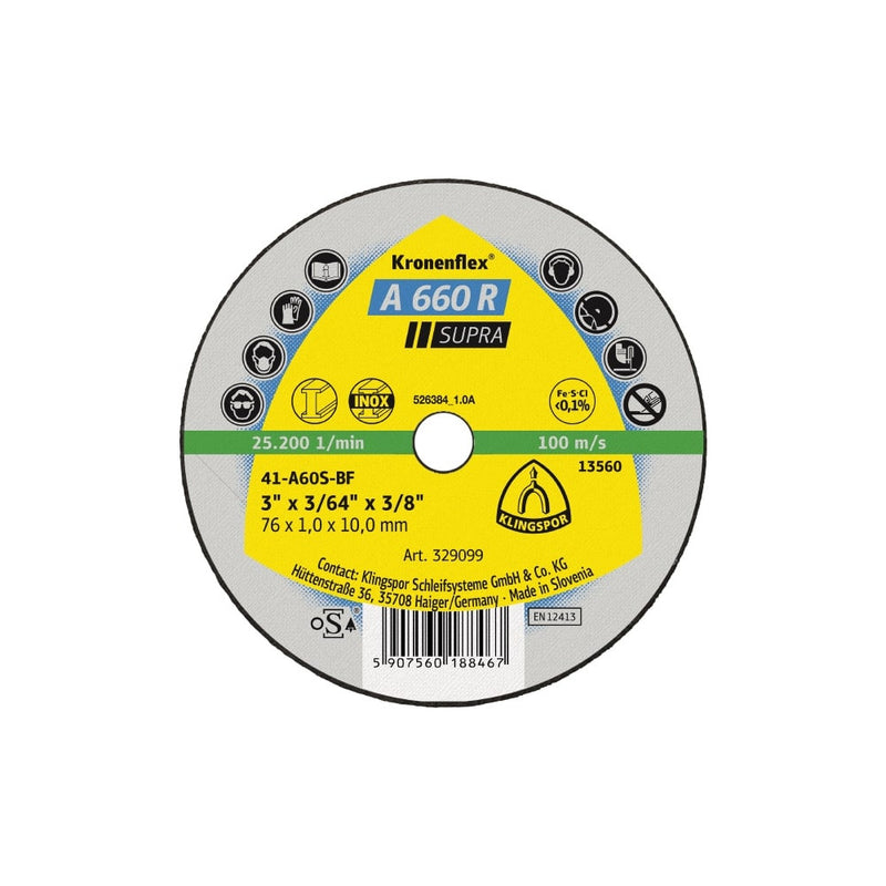 Klingspor Inox Thin A660R Cutting Disc- 76mm, 1mm (25pk)