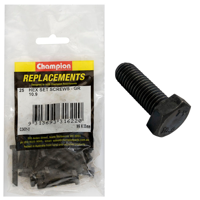 Champion Hex Set Screws High Tensile M6 x 35mm - 25 Pack