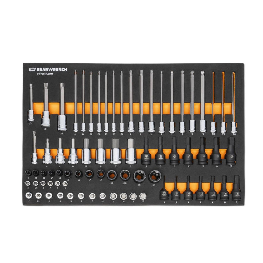 GearWrench 74Pc 1/4 3/8 & 1/2in. Drive Metric Bit Socket Set In EVA Tray