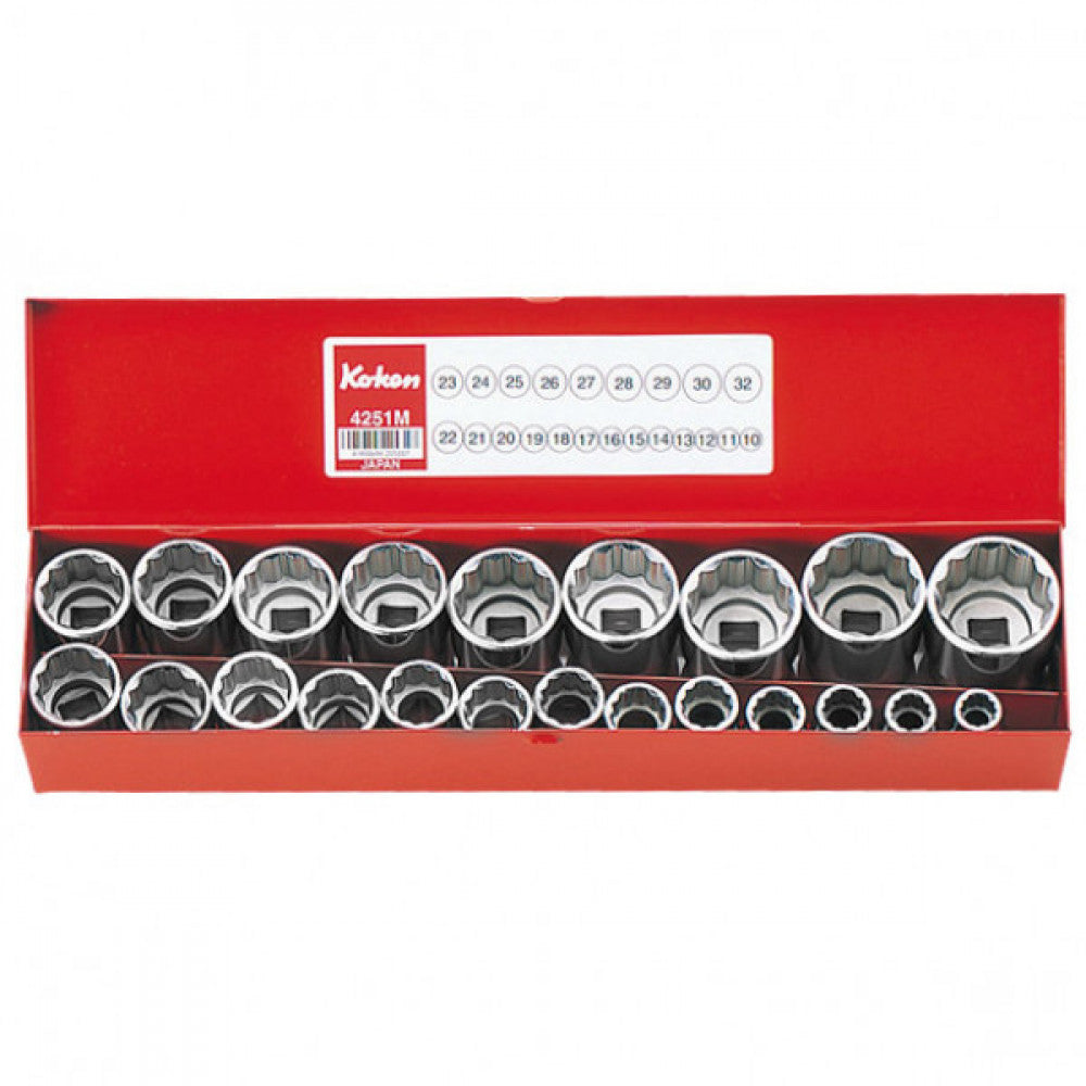 Koken - 1/2" Dr Socket Set - 17pc-3/8"-1.1/4"