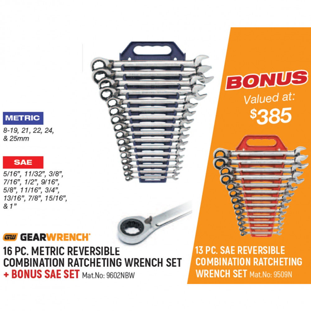 GEARWRENCH 16 Pc. Metric Reversible Combo Ratcheting Wrench Set & Bonus SAE Set
