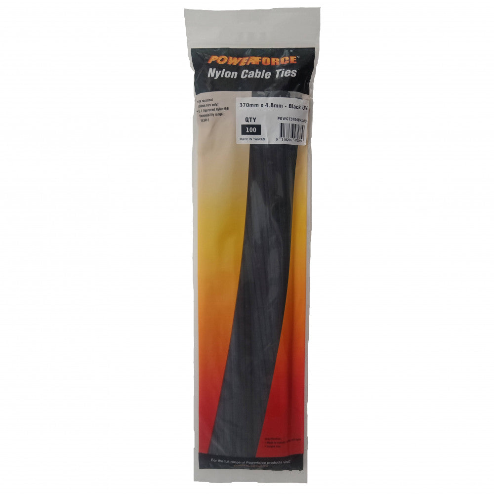 Cable Tie Black 370mm x 4.8mm Nylon UV 1000pk