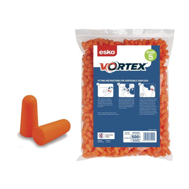 Esko Vortex Earplugs Foam Uncorded, Bag 500 Pairs, Refill For Dispenser