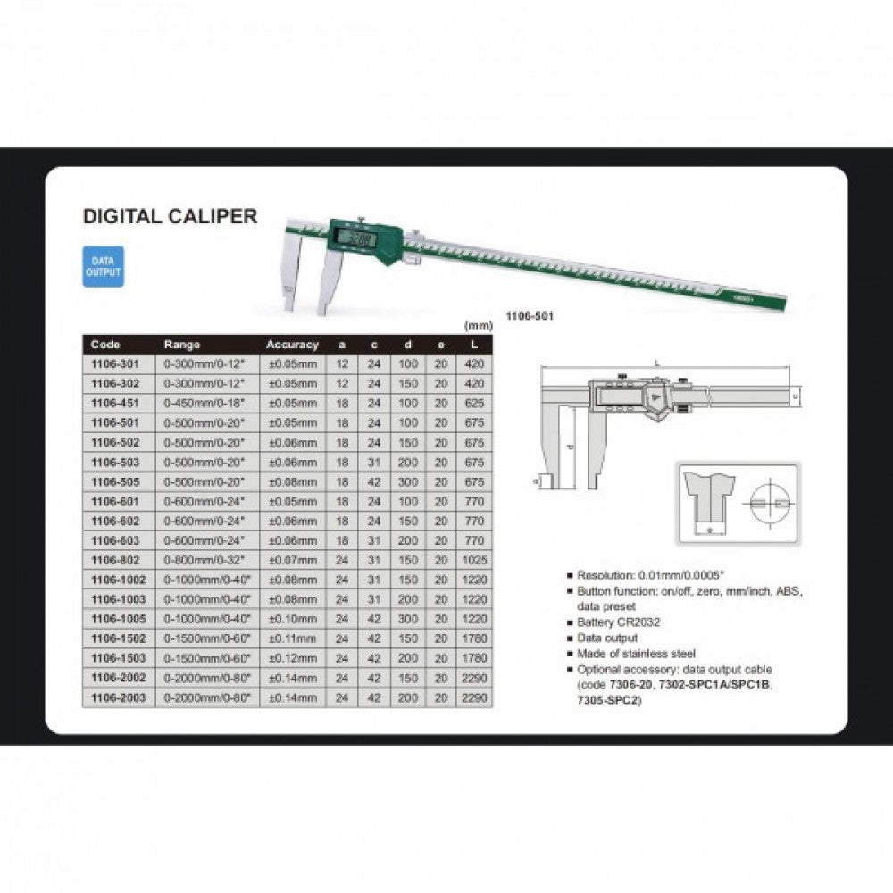Digital Caliper 0-1000mm/40" 0.01mm/ .0005" Insize 1106-1002
