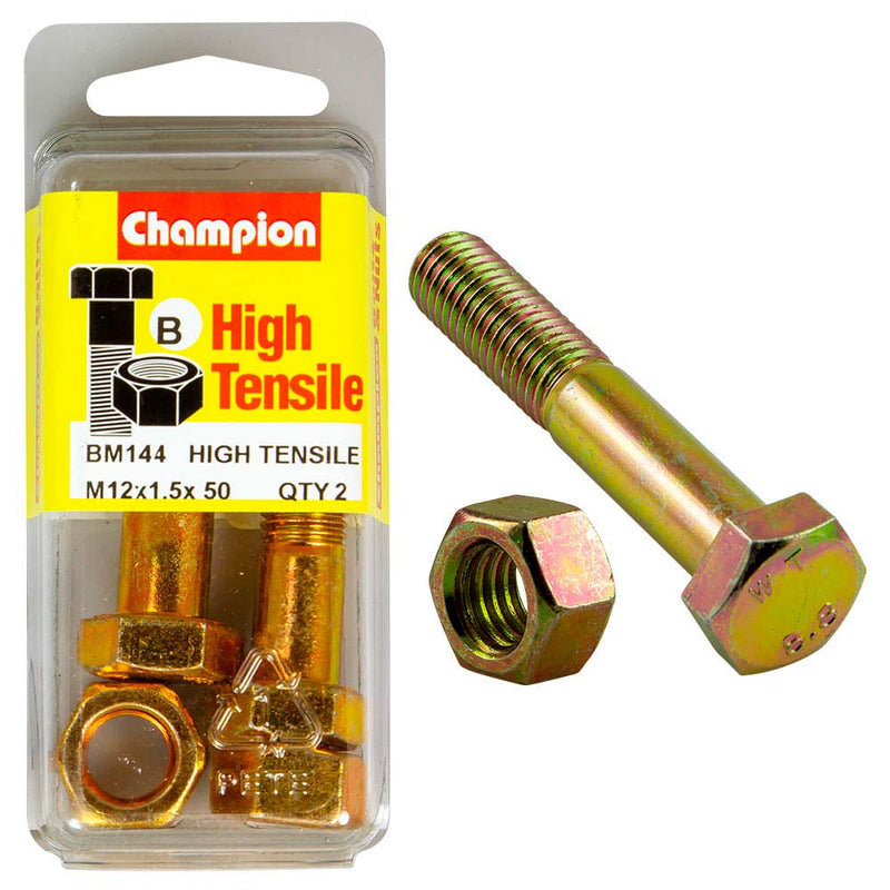 Champion 12 x 50 x 1.5 Bolt And Nut (B) - Gr8.8