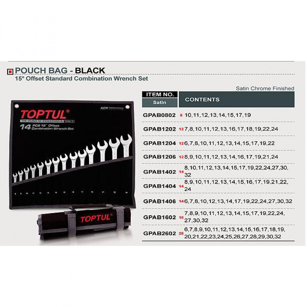 ROE Spanner Set 6-22mm 12pce GPAB1204 Toptul