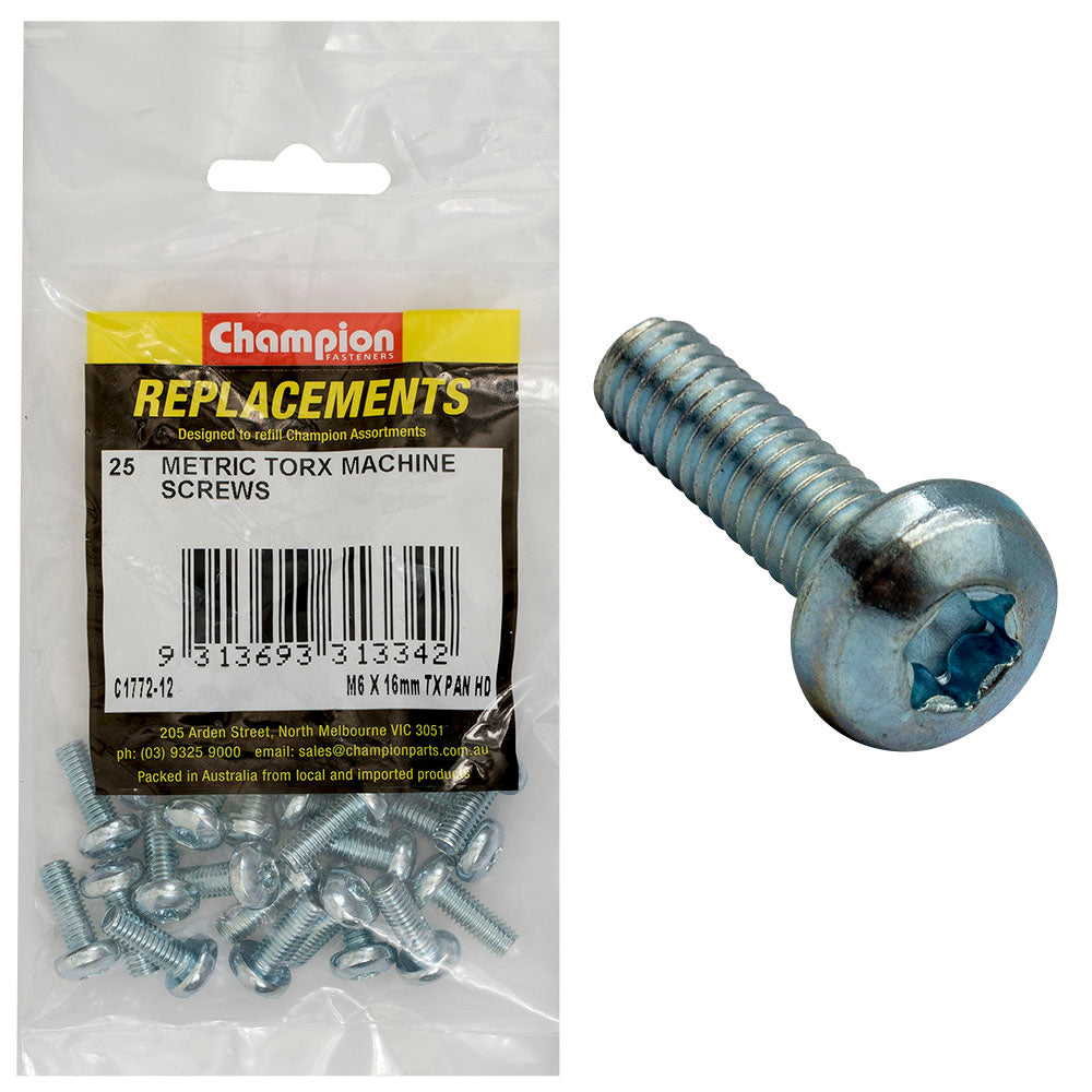 Champion M6 x 16mm Machine Screw -Pan -Tx -25 Pack