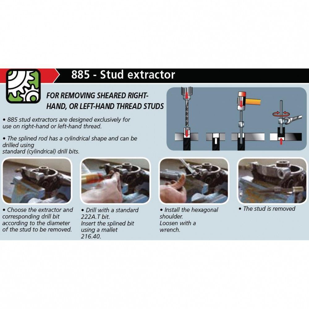 Extractor & Nut 1/4" / 6mm Dia Facom 885.EH1