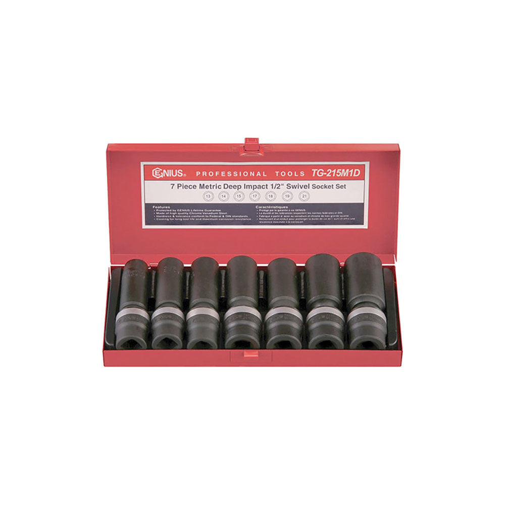 Genius 7pc 1/2" Dr. Metric Deep Swivel Impact Socket Set