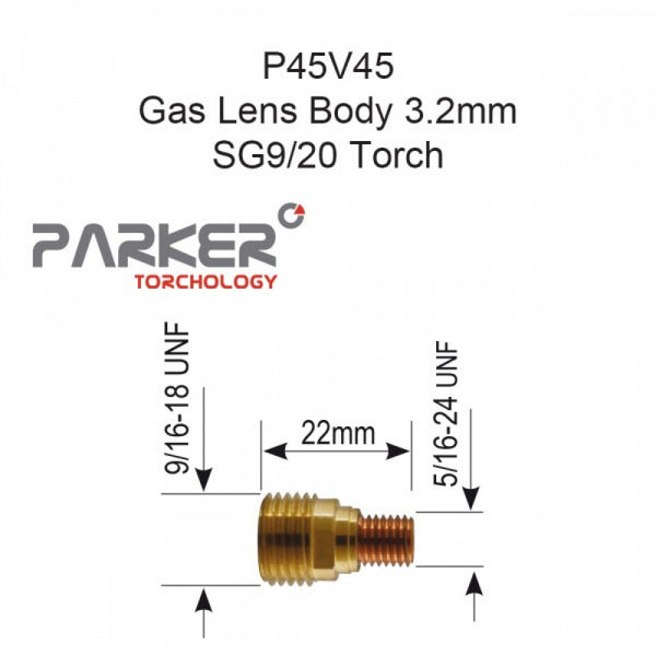 Gas Lens Body 3.2mm SG9/20 Pack Of 5