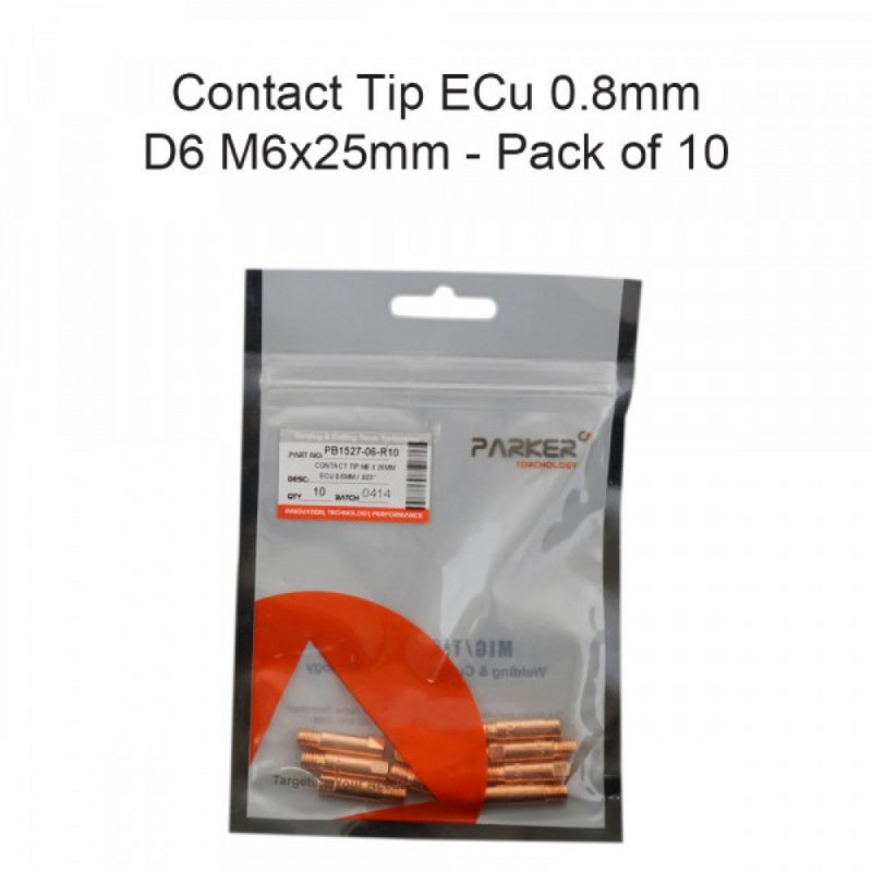 Contact Tip ECu 0.8mm D6 M6x25mm Pack Of 10