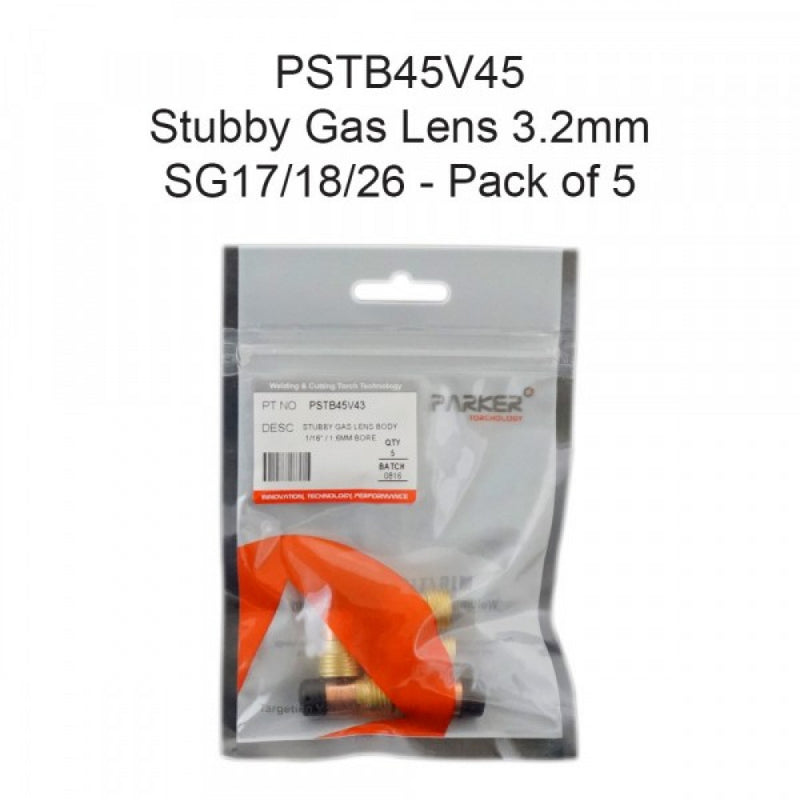 Stubby Gas Lens Body 3.2mm SG17/18/26 Pack Of 5