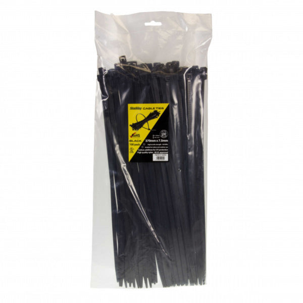 Stanway 370mm x 7.5mm Uv Black Cable Tie 100Pk