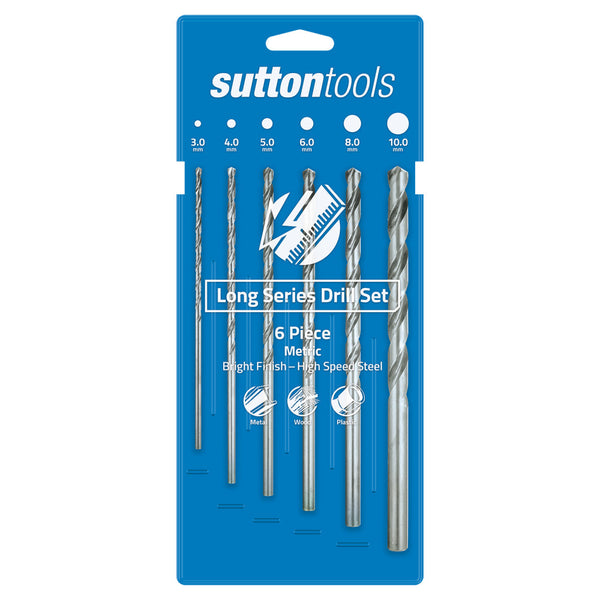 Sutton Tools Long Series Drill Bit Set HSS 3,4,5,6,8 &10mm 6PC