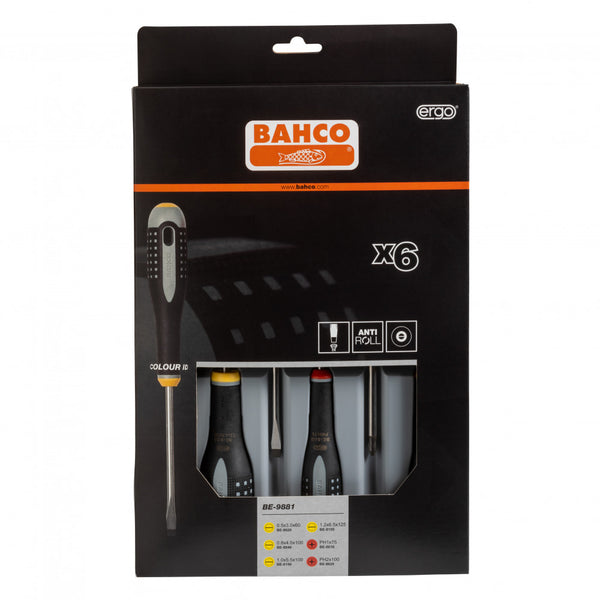 Bahco ERGO™ Slotted/Phillips Screwdriver Set With Rubber Grip - 6 Pcs