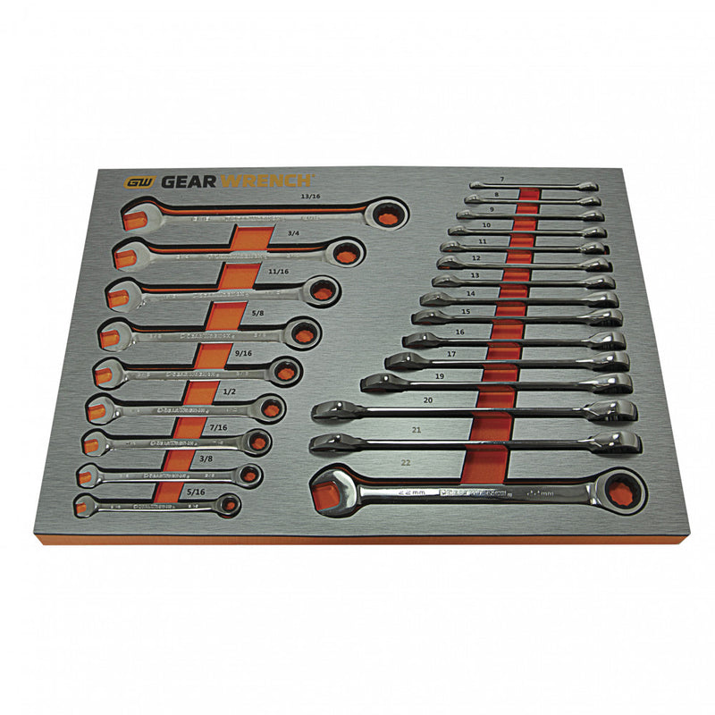 GearWrench 24Pc  METRIC/SAE Ratcheting Wrench Set In EVA Tray