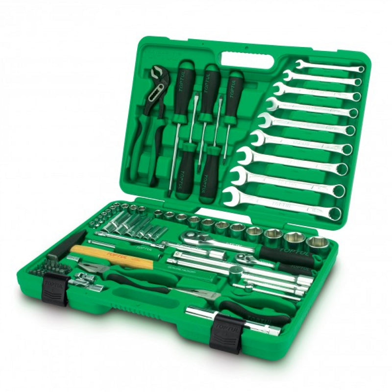 Tool Set 1/4-1/2"Dr 80Pce Wrench Socket Plier Screwdriver Hammer Toptul GCAI8002