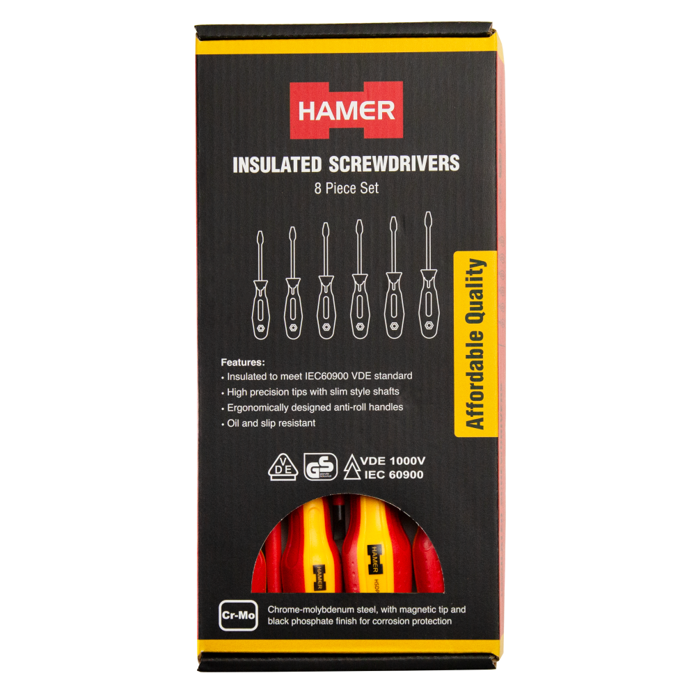 Hamer Tools Screwdriver 8 Piece Set Inc No1 & No2 Sq Drive