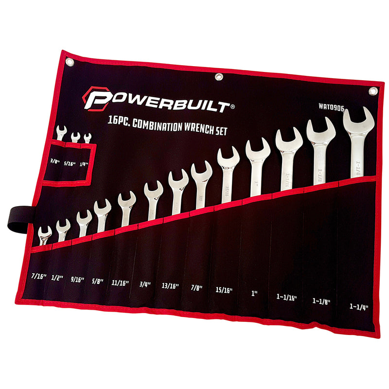 Powerbuilt 16pc Imperial R&OE Fully Polished Spanner Set