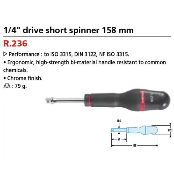 Screw Driver 1/4"Dr Spinner 58mm x 158mm OAL Rigid Facom R.236B