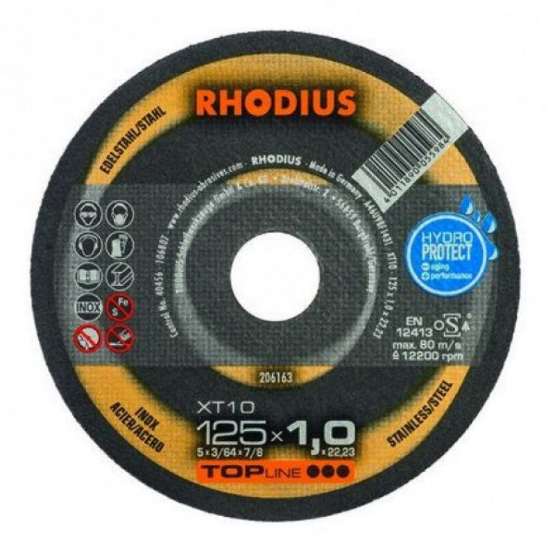 Rhodius TOPline XT10 115x1.5x22mm Cut Off Disc - 10 Pack