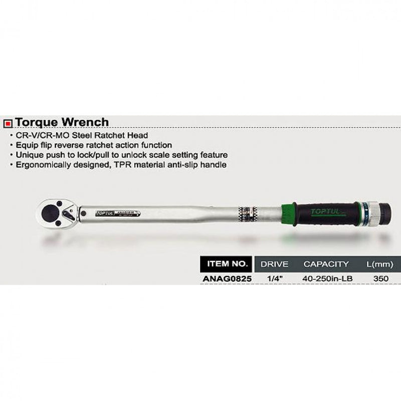 Torque Wrench 1/4"Dr 40-250"/lb Toptul ANAG0825