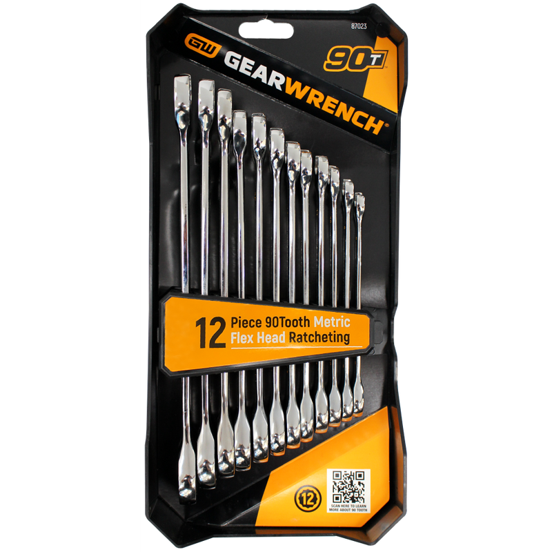 12 Piece 12 Point Metric 90T Combination Ratcheting Wrench Set