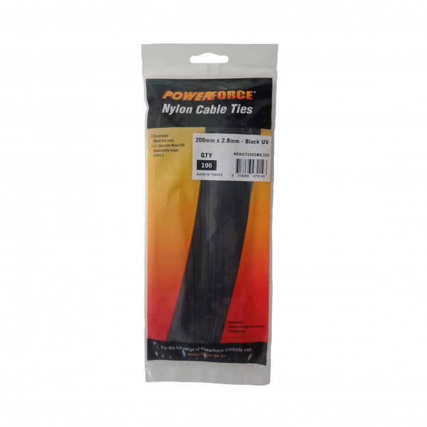 Cable Tie Black 200mm x 7.6mm Nylon UV 1000pk