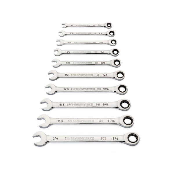 10PC 90T COMBINATION RATCHETING WRENCH SET - SAE