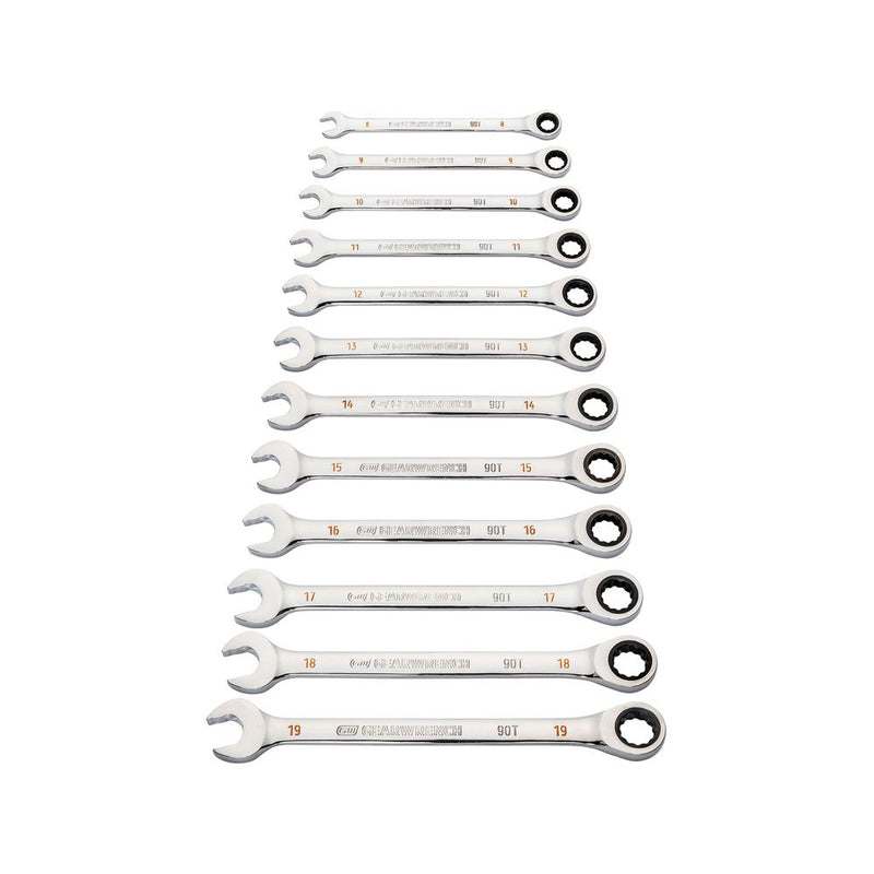 12 Piece 12 Point Metric 90T Combination Ratcheting Wrench Set