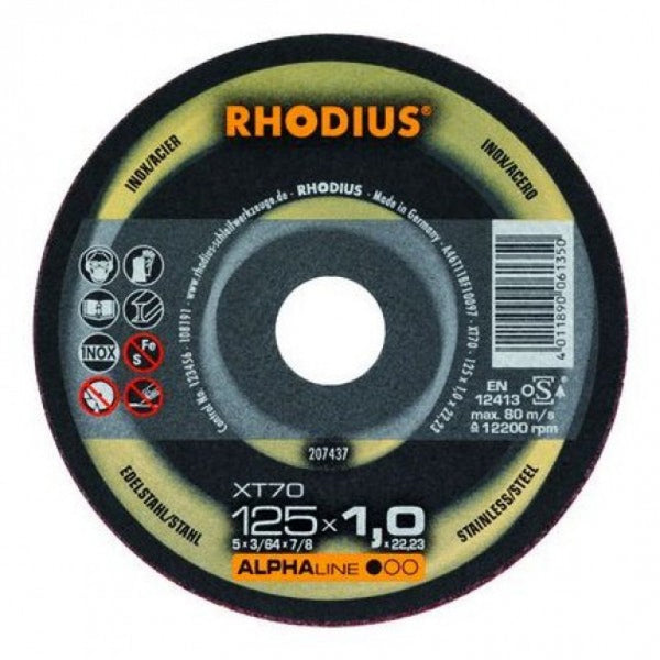 Rhodius ALPHAline XT70 125x1.5x22 Cut Off Disc - 10 Pack