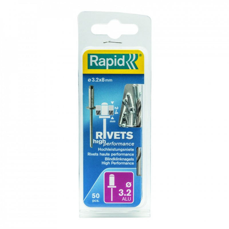 Rapid Rivets 3.2x8mm High Perf Alu 50pc + Drill