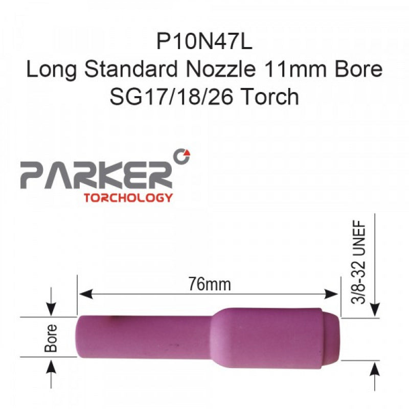 Std Long TIG Nozzle 11mm SG17/18/26 Pkt 10