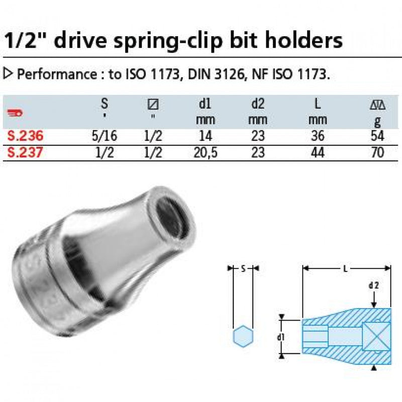 Bit Holder Std 1/2"Dr x 1/2" Hex Facom S.237