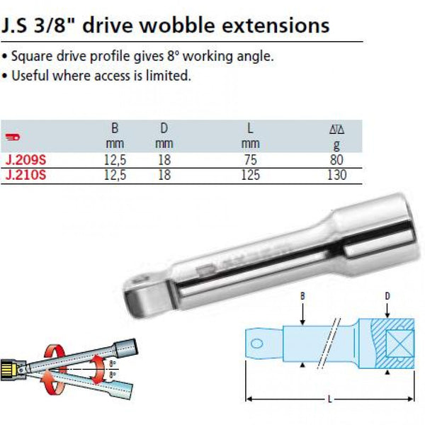 Extension 3/8dr x 75mm WOBBLE Facom J.209S