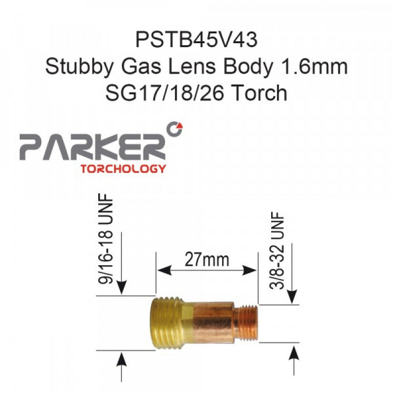 Stubby Gas Lens Body 1.6mm SG17/18/26 Pack Of 5