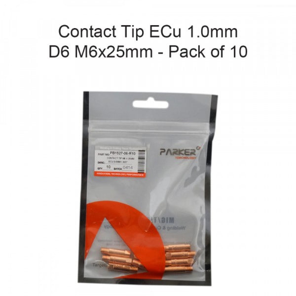 Contact Tip ECu 1.0mm D6 M6x25mm Pack Of 10