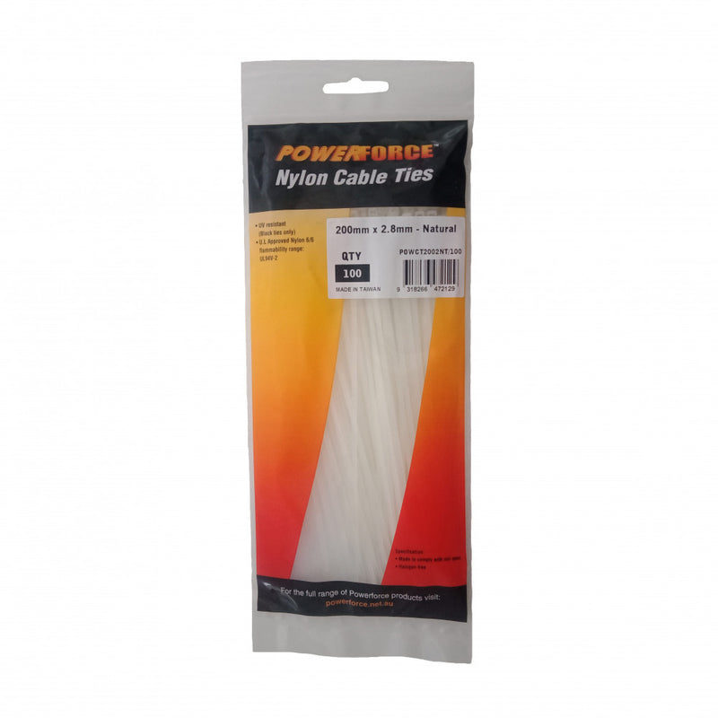 Cable Tie Natural 200mm x 2.8mm Nylon 100pk