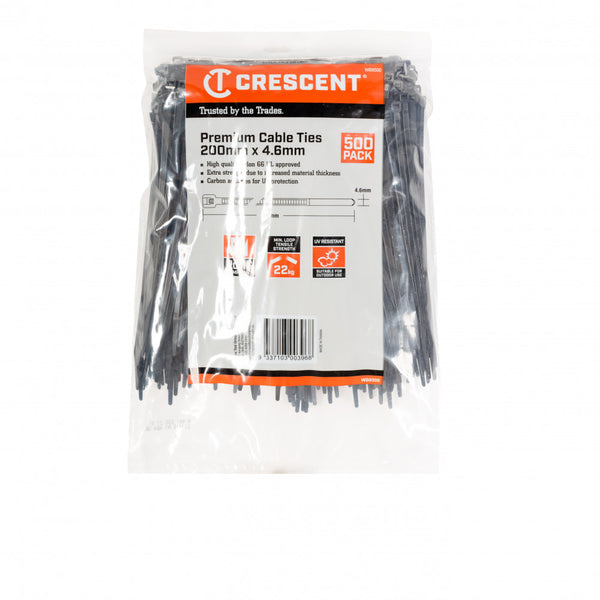 Crescent Cable Ties Black 200mm x 4.6mm 500PK