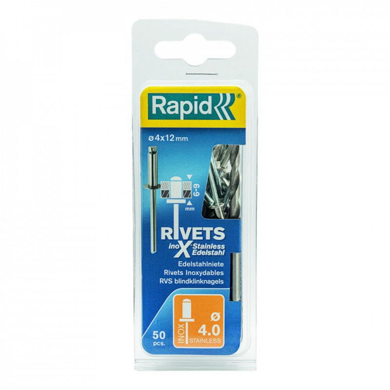 Rapid Rivets 4x12mm Stainless Steel 50pc + Drill