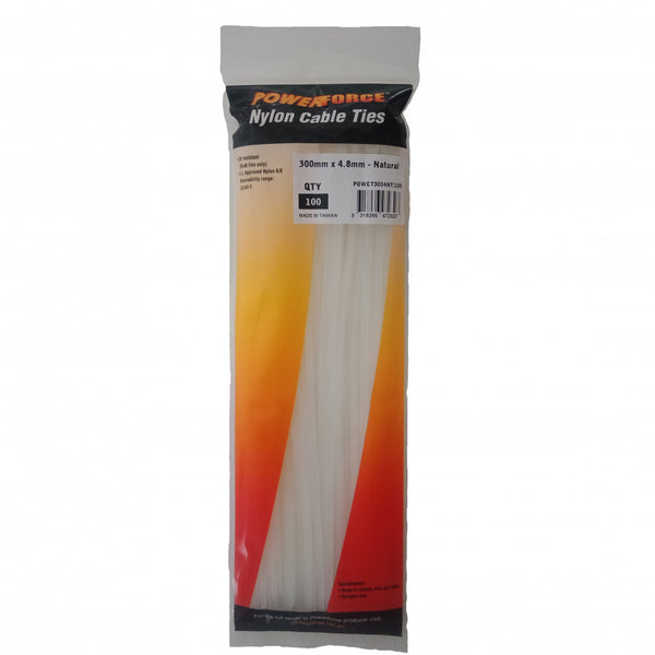 Cable Tie Natural 300mm x 4.8mm Nylon 100pk
