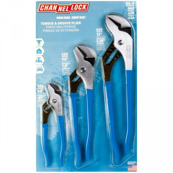 Channellock Straight Jaw Plier Set 3 Pack
